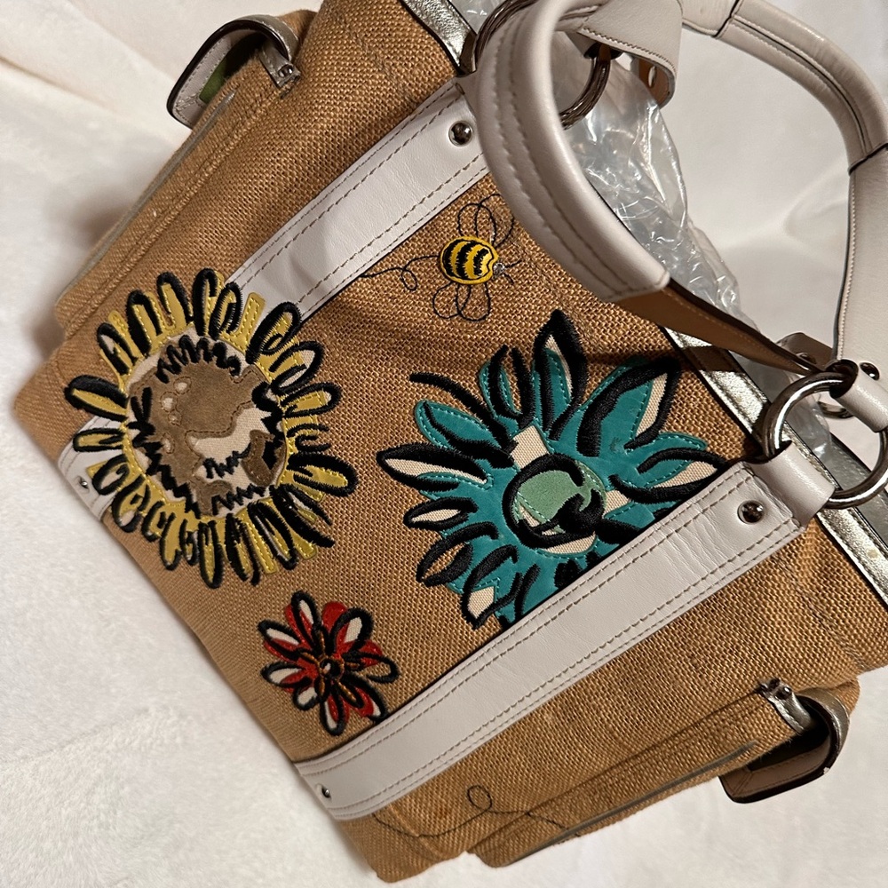 Coach Tan and White Tote Bag